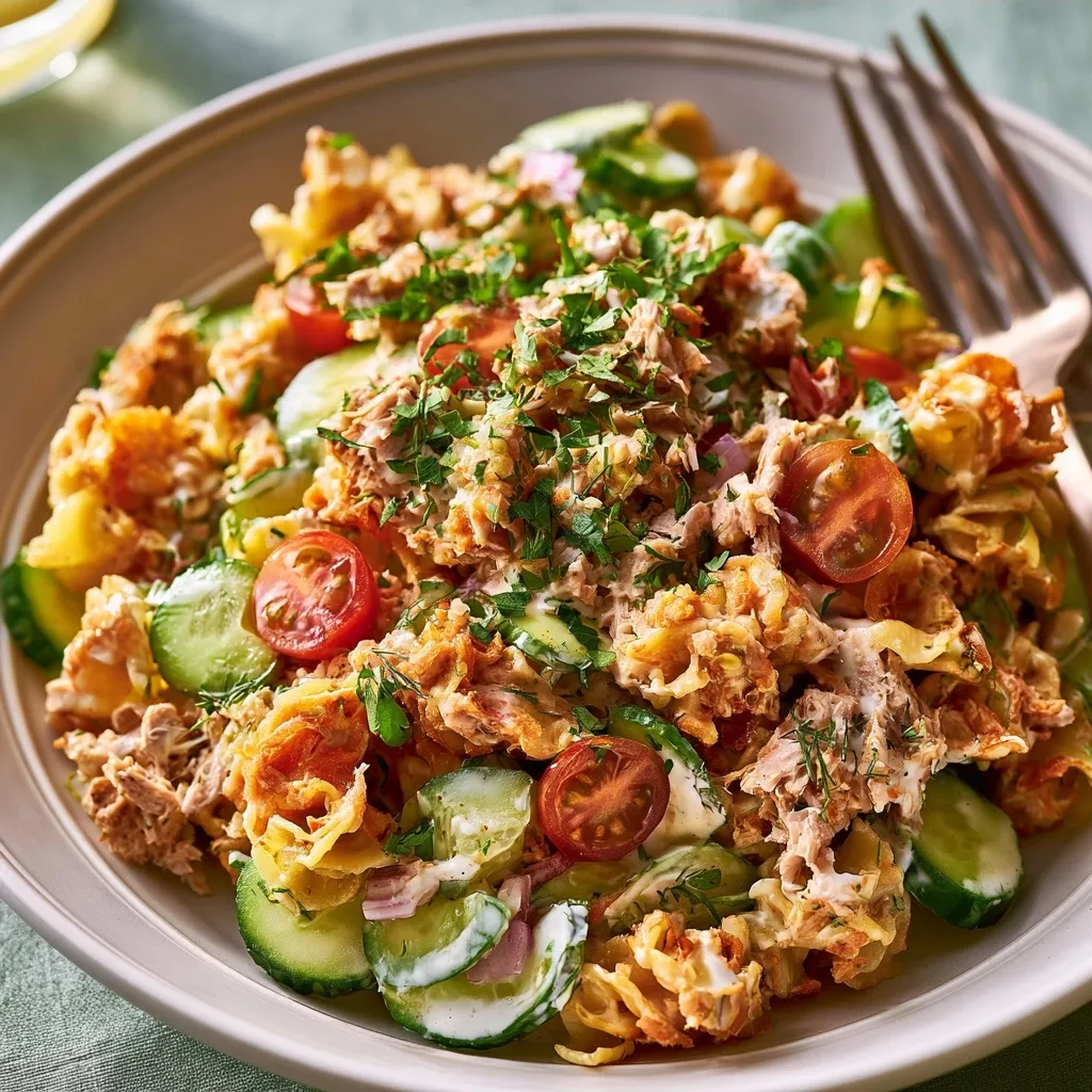 Crunchy Pasta Tuna Salad with Lemon Yogurt Dressing