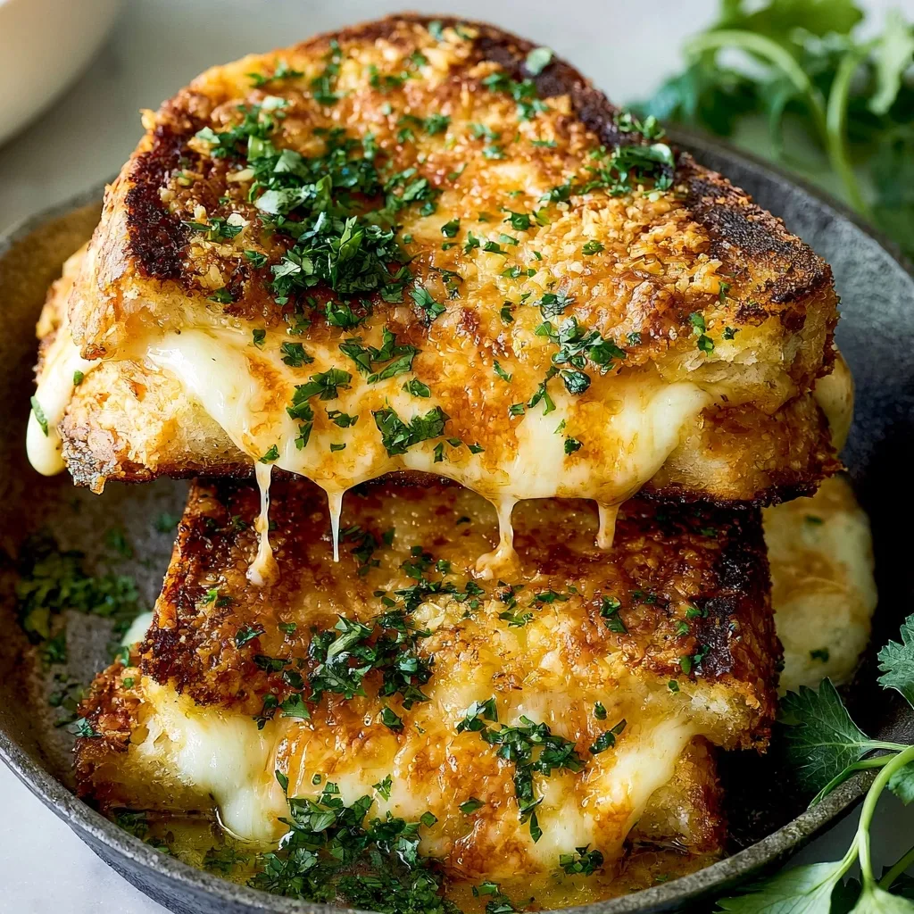Garlic Bread Grilled Cheese Sandwich