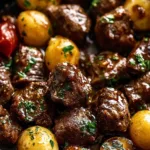 Slow Cooker Garlic Butter Beef Bites with Potatoes