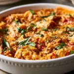 Ground Beef Orzo with Tomato Cream Sauce
