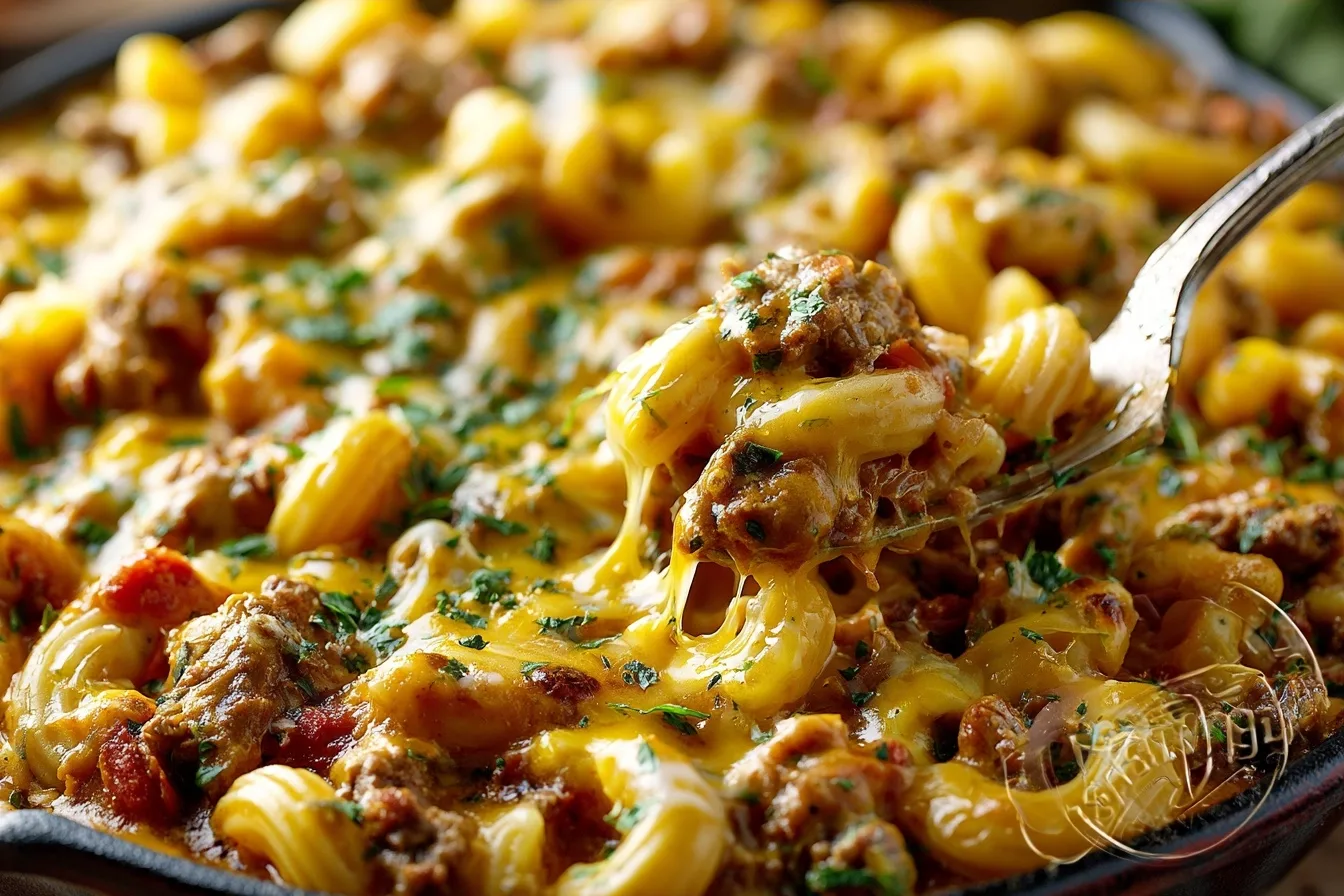 Cheesy Ground Beef Pasta Skillet Recipe