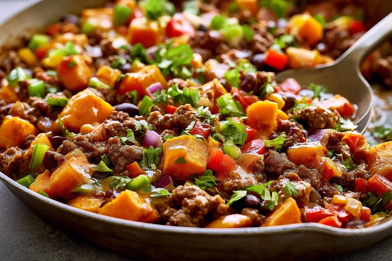 Southwest Ground Beef and Sweet Potato Skillet Recipe