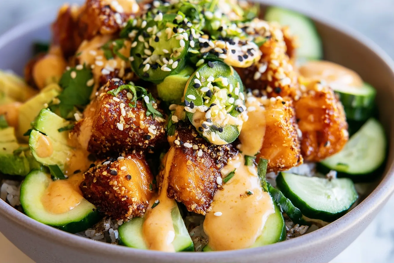 Crispy Bang Bang Salmon Bites Bowls