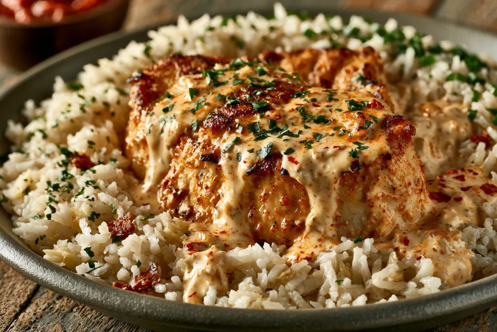 High Protein Creamy Cajun Chicken with Garlic Rice