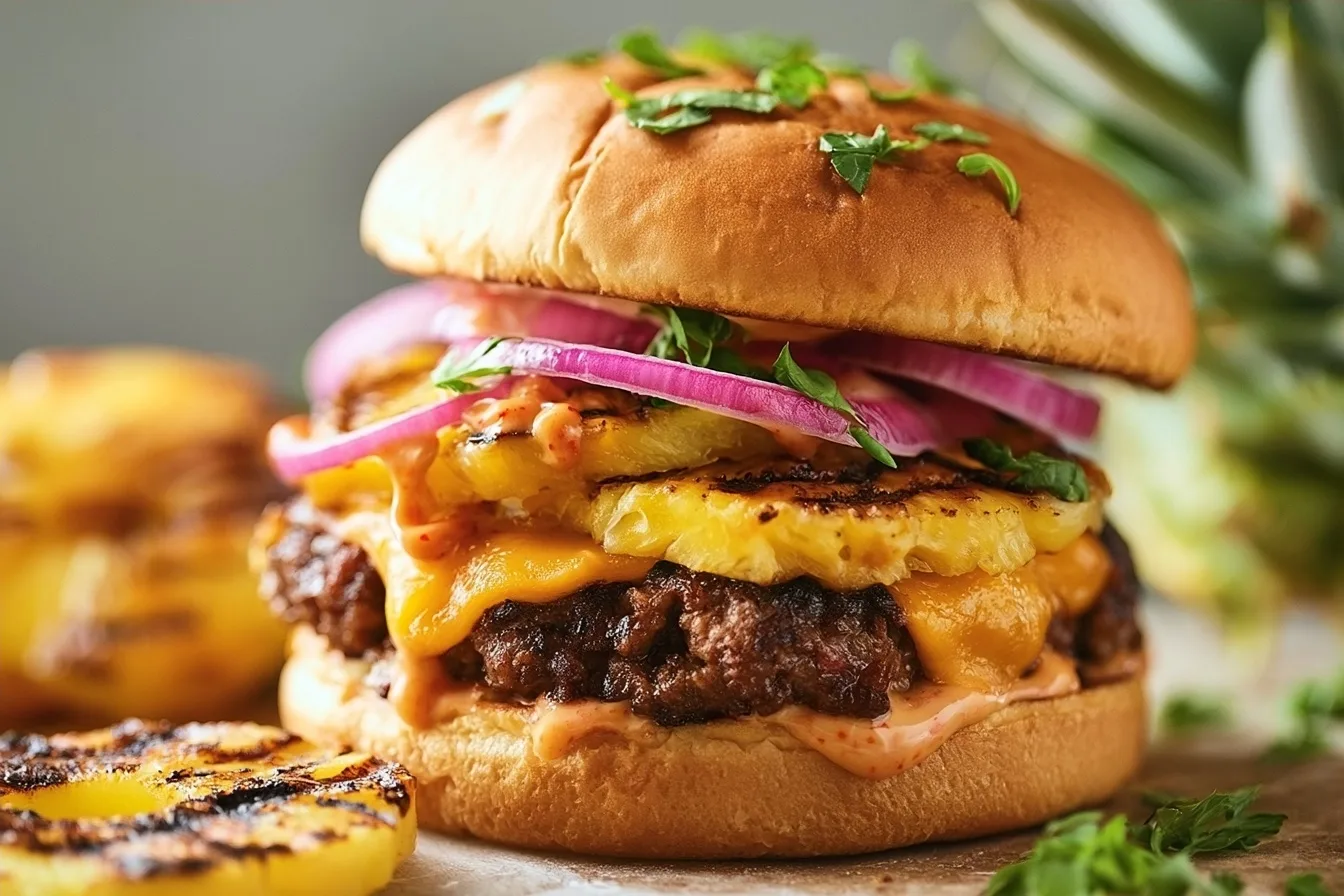 Caribbean Bliss Burger with Sweet-n-Spicy Pineapple