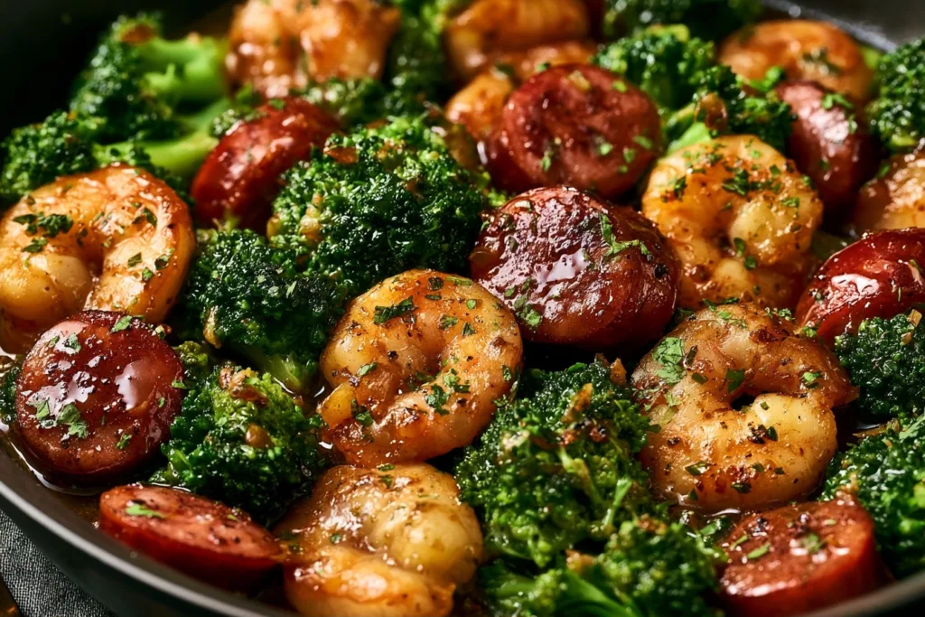 Honey Garlic Shrimp Sausage and Broccoli Stir Fry